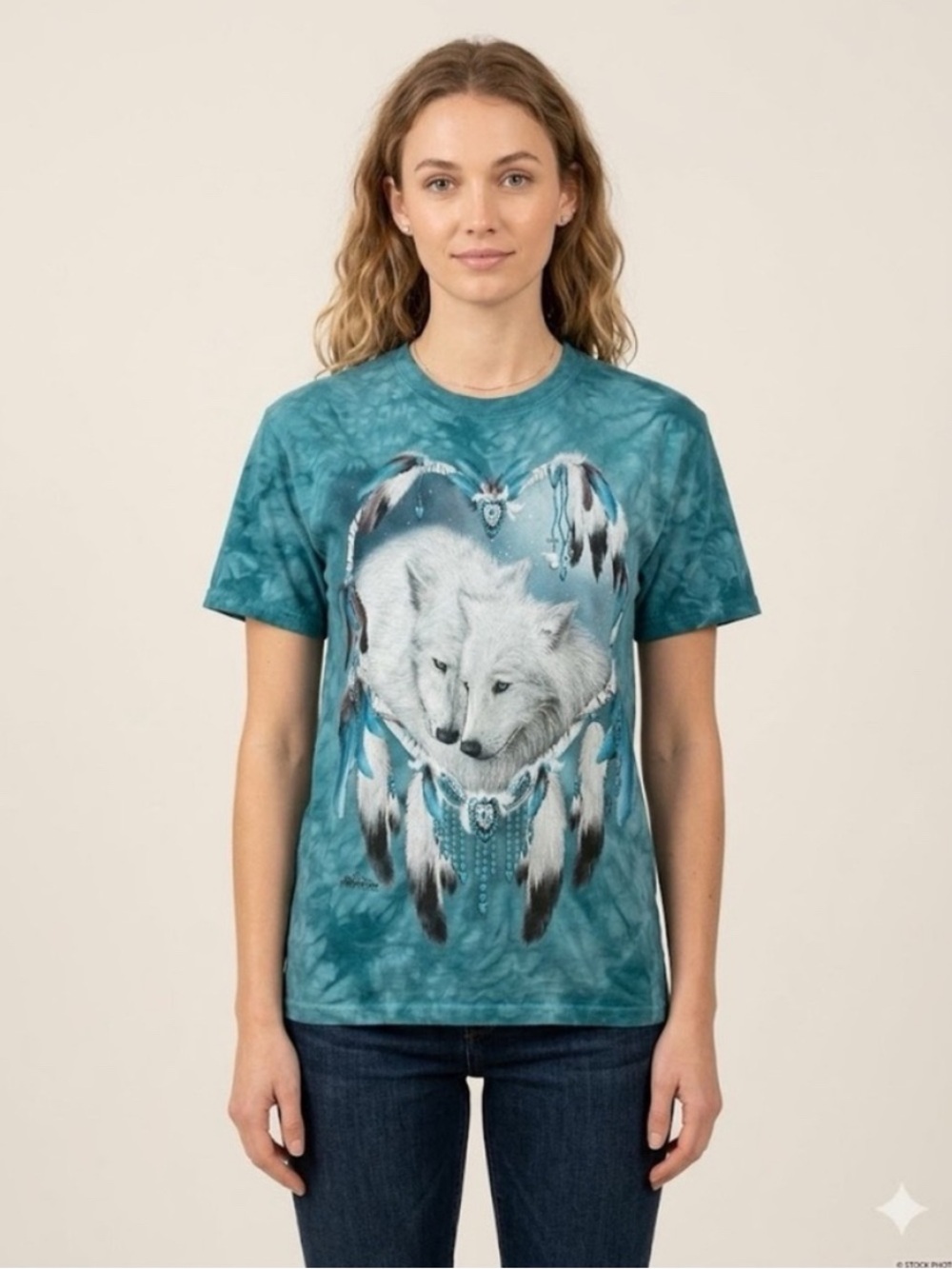 The Mountain Wolf Heart Tie Dye T-Shirt Blue Teal Graphic Tee Unisex Medium NWT
